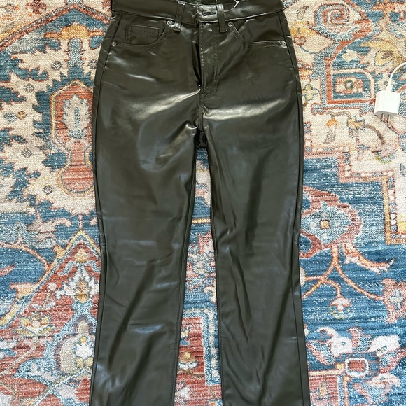 Vintage slim high rise dark green faux leather pants - Picture 3 of 4